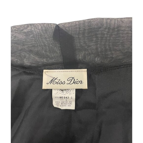 Vintage 70s Miss Dior Womens Robe Small S Black Floral Polyester Kimono Sleeves - Picture 3 of 8